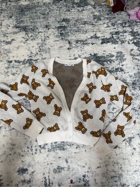 Charlotte Russe Cream Cardigan with Brown Teddy Bear Print